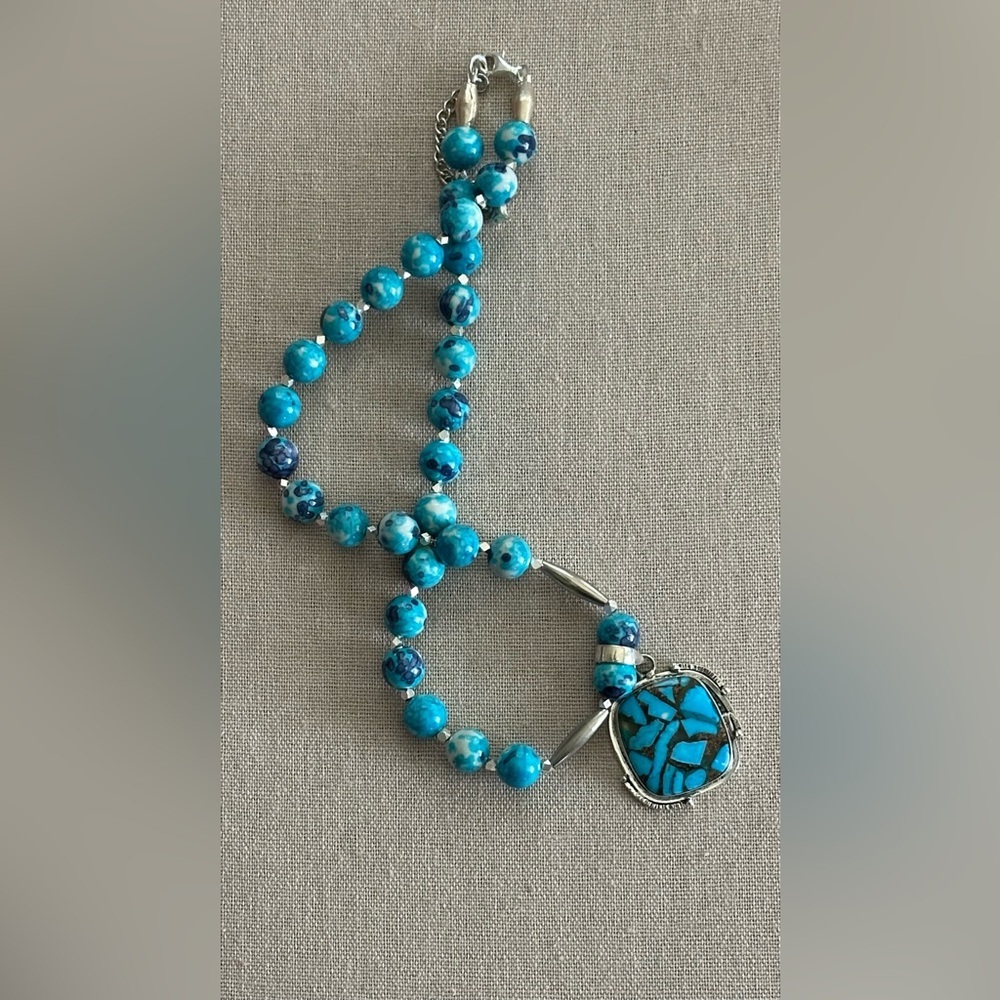 20 inch Blue & Gray Rain Flower Jade Bead Necklace NWOT - Picture 11 of 15